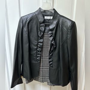 Tahari ASL faux leather  by blazer with matching skirt